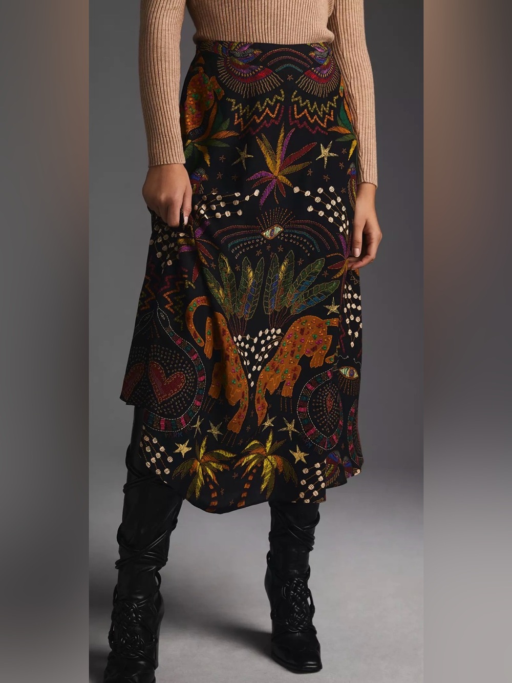 Farm Rio x Anthropologie Midi Skirt Cheetah Print Graphic Boho Classic